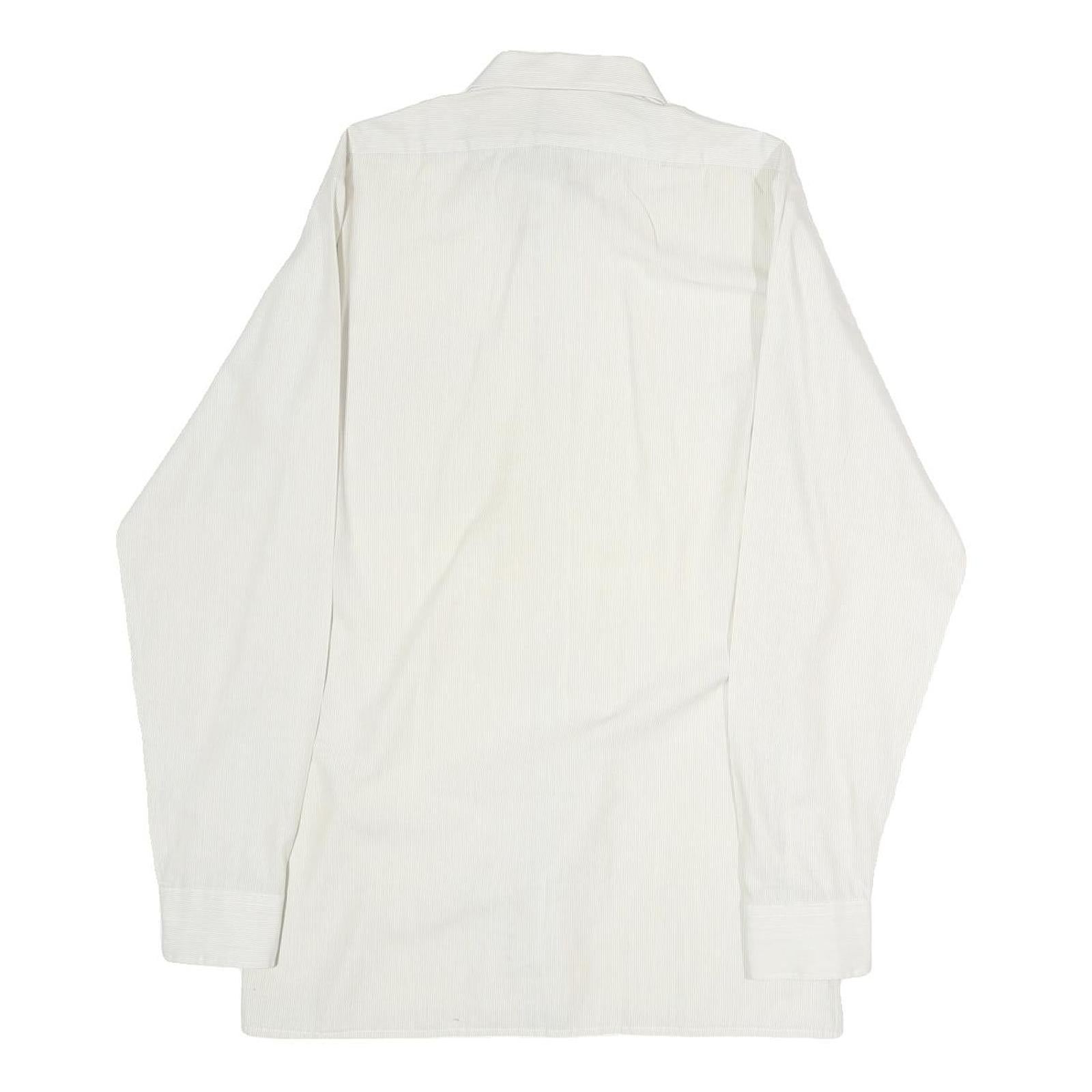 Mens White Plain Cotton Blend Long Sleeve Shirt L Classic Button Collar