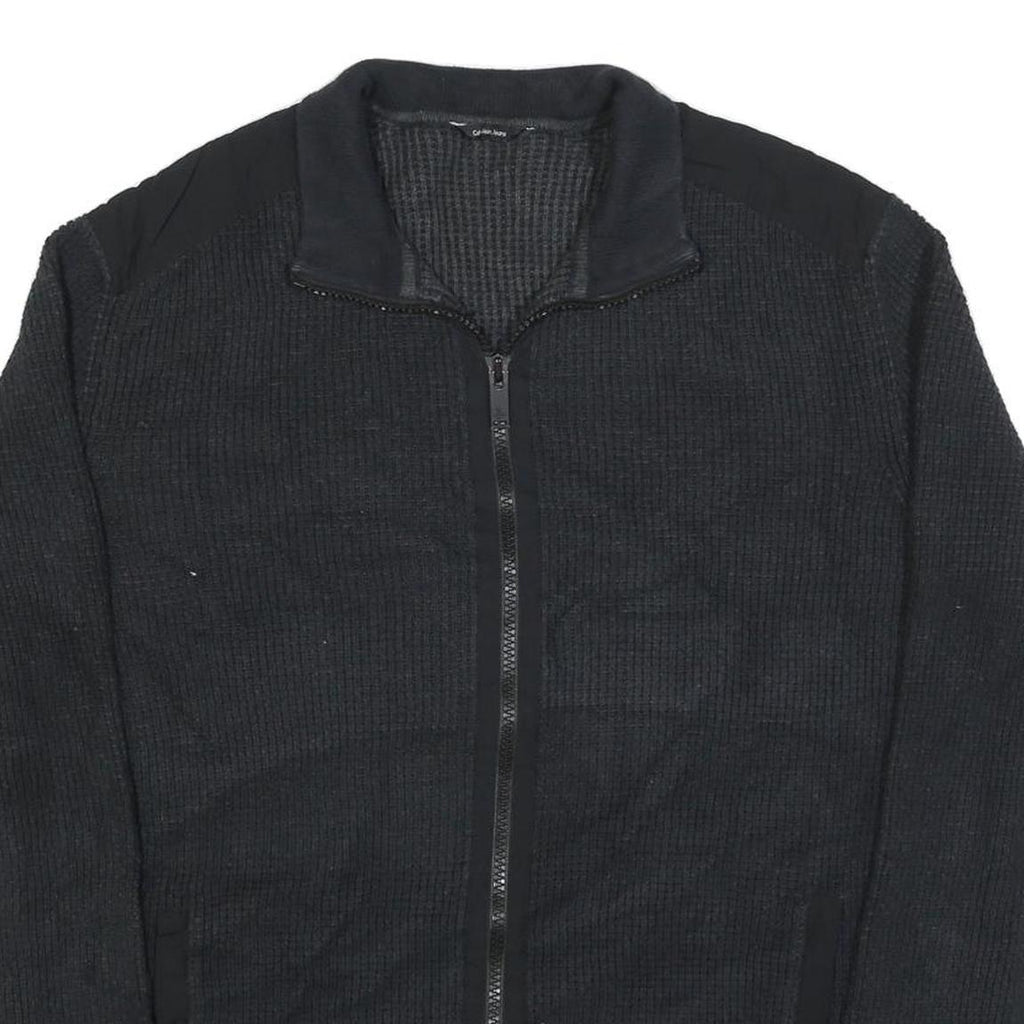 CALVIN KLEIN JEANS Mens Black Patterned Jumper Full Zip Crew Neck Basic Knit XL