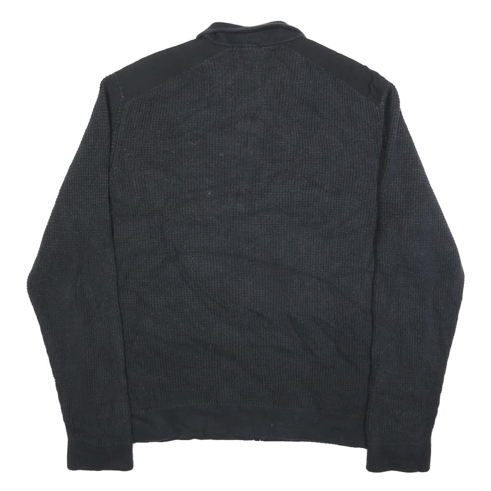 CALVIN KLEIN JEANS Mens Black Patterned Jumper Full Zip Crew Neck Basic Knit XL