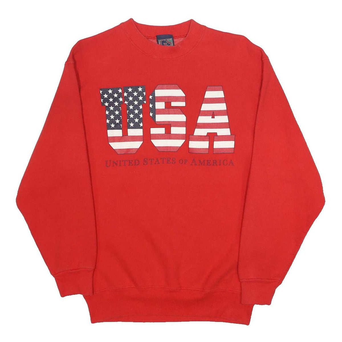 GS SPORT Mens Red USA Crew Neck M Cotton Blend Sweatshirt Pullover Flag Print