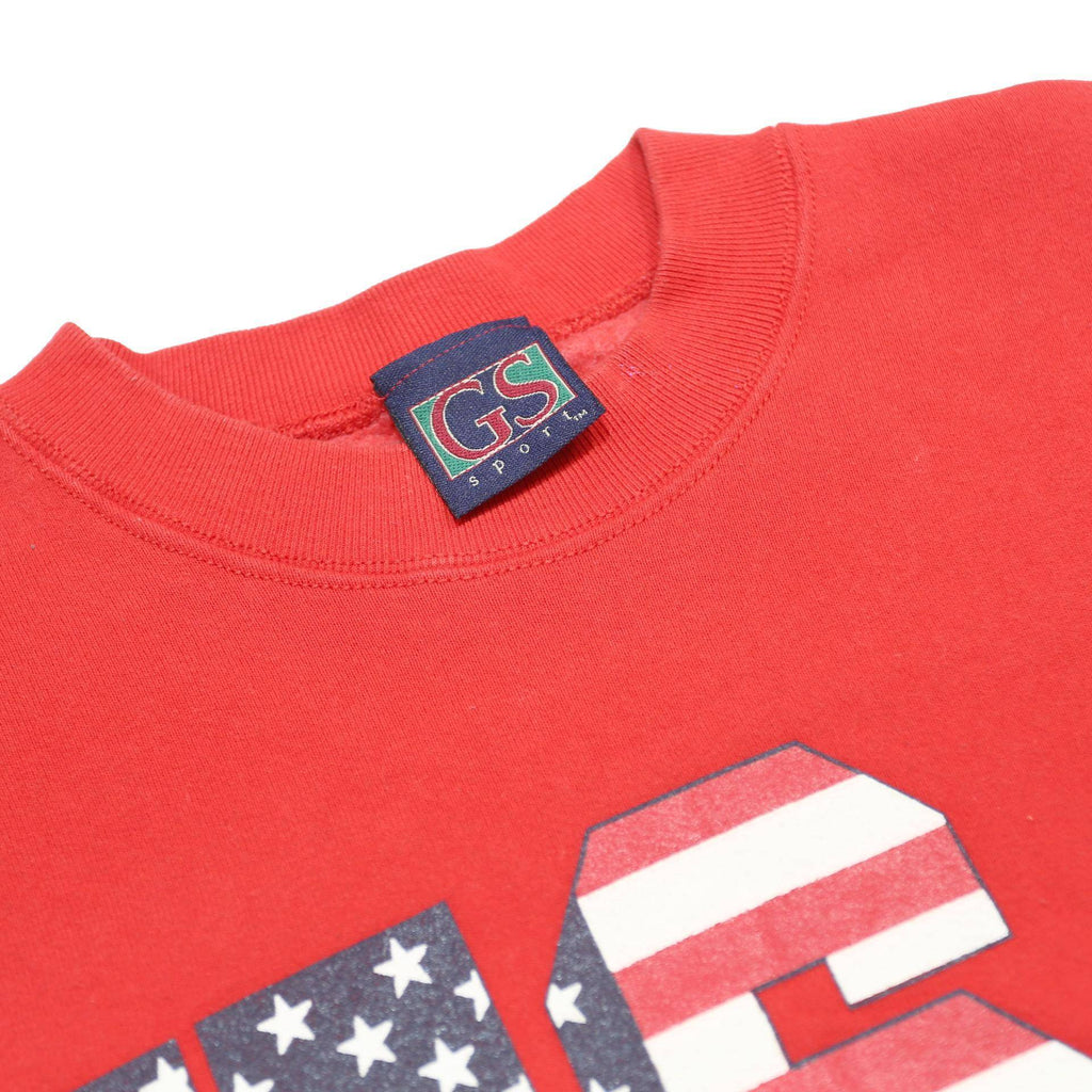 GS SPORT Mens Red USA Crew Neck M Cotton Blend Sweatshirt Pullover Flag Print