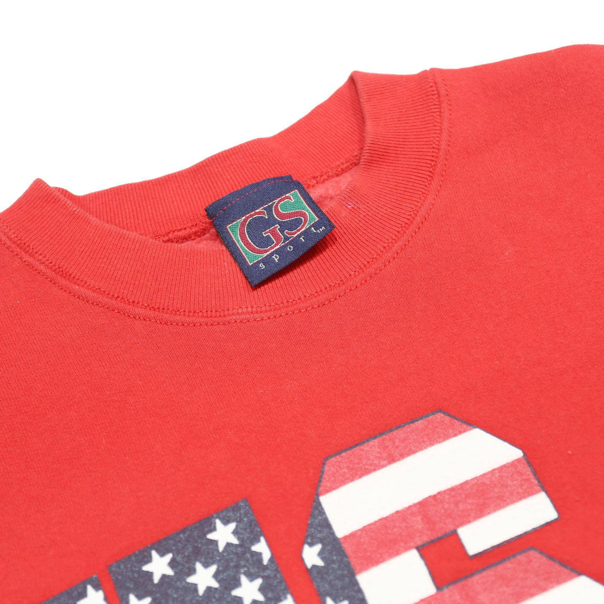 GS SPORT Mens Red USA Crew Neck M Cotton Blend Sweatshirt Pullover Flag Print