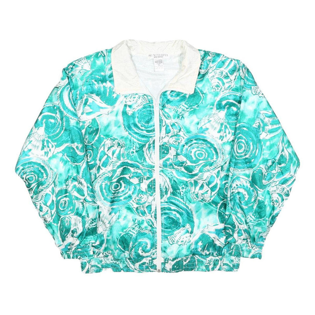 SUNTERRA Womens Green & White Printed Jacket L Polyester Zip Casual Lightweight