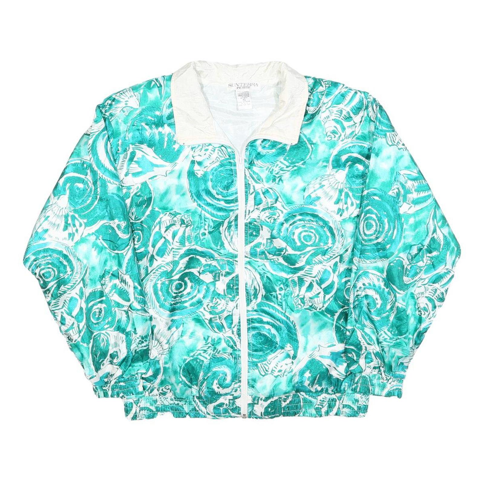 SUNTERRA Womens Green & White Printed Jacket L Polyester Zip Casual Lightweight