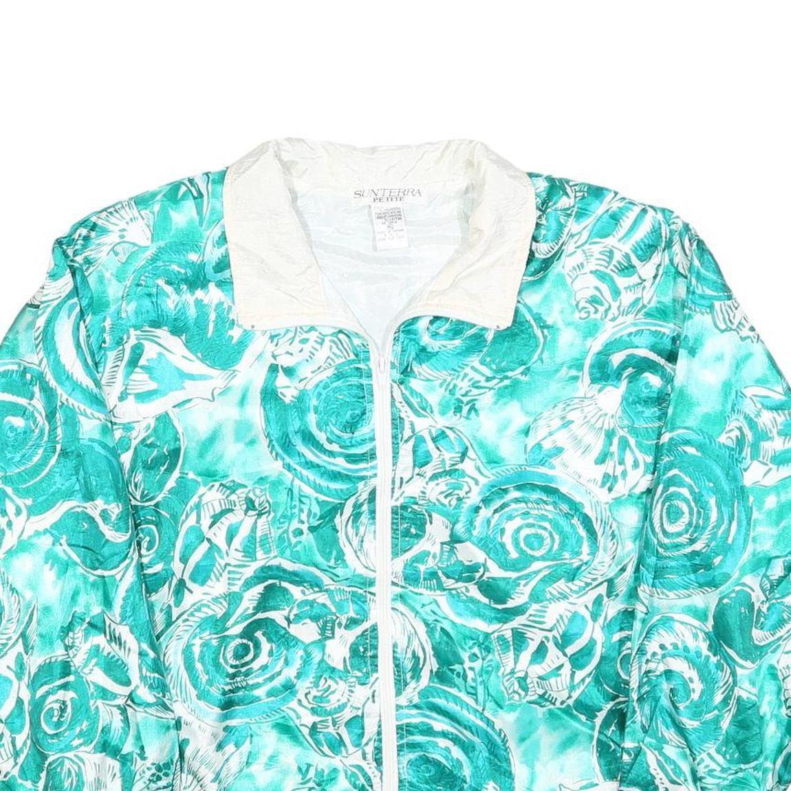 SUNTERRA Womens Green & White Printed Jacket L Polyester Zip Casual Lightweight