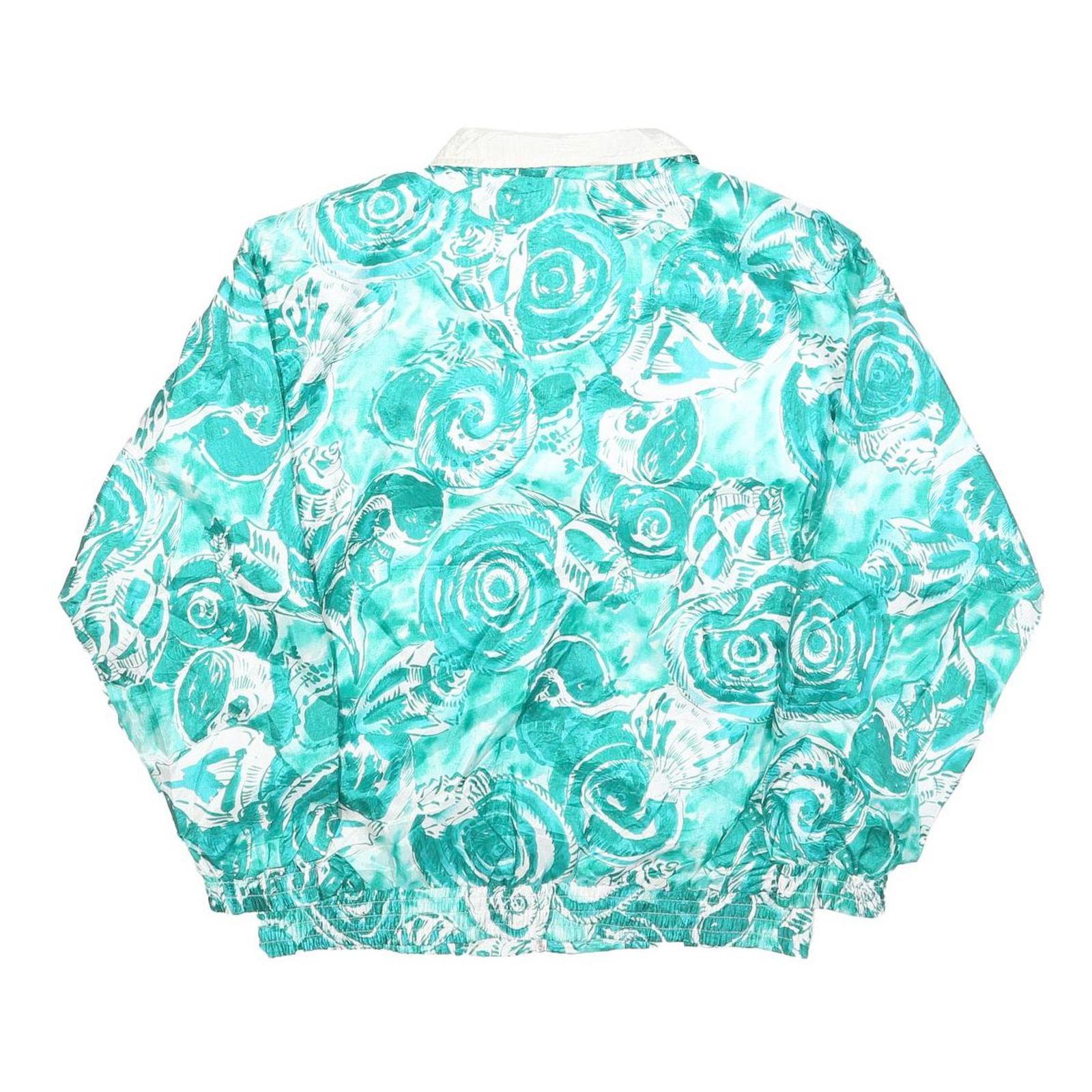 SUNTERRA Womens Green & White Printed Jacket L Polyester Zip Casual Lightweight