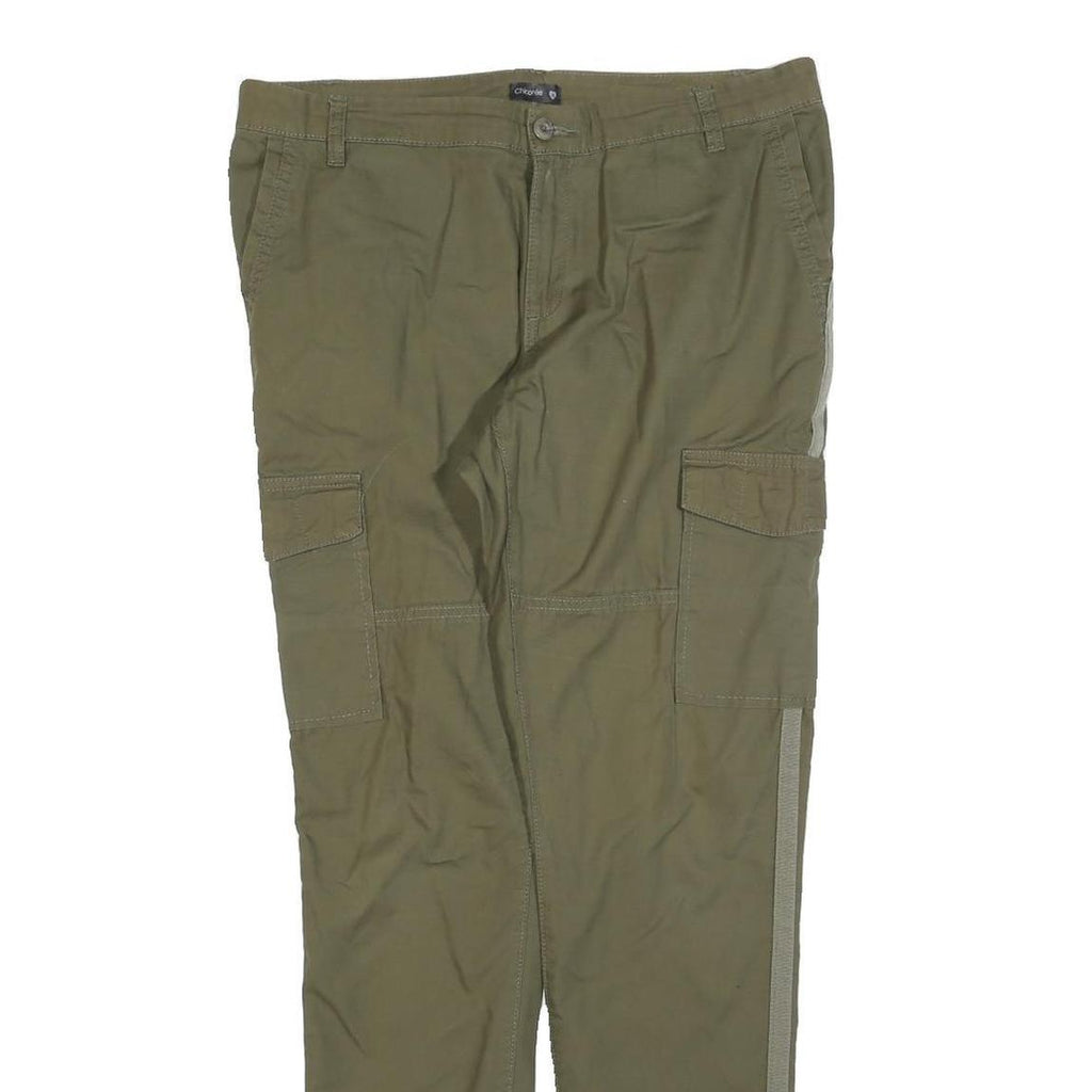 CHICOREE Womens Cotton Blend Slim Fit Cargo Green Trousers W32 L30 Side Stripe