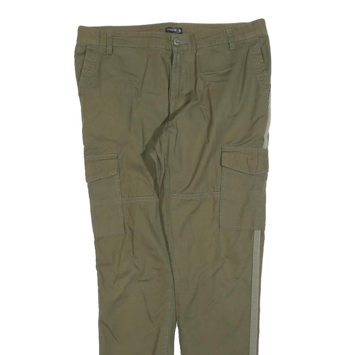 CHICOREE Womens Cotton Blend Slim Fit Cargo Green Trousers W32 L30 Side Stripe