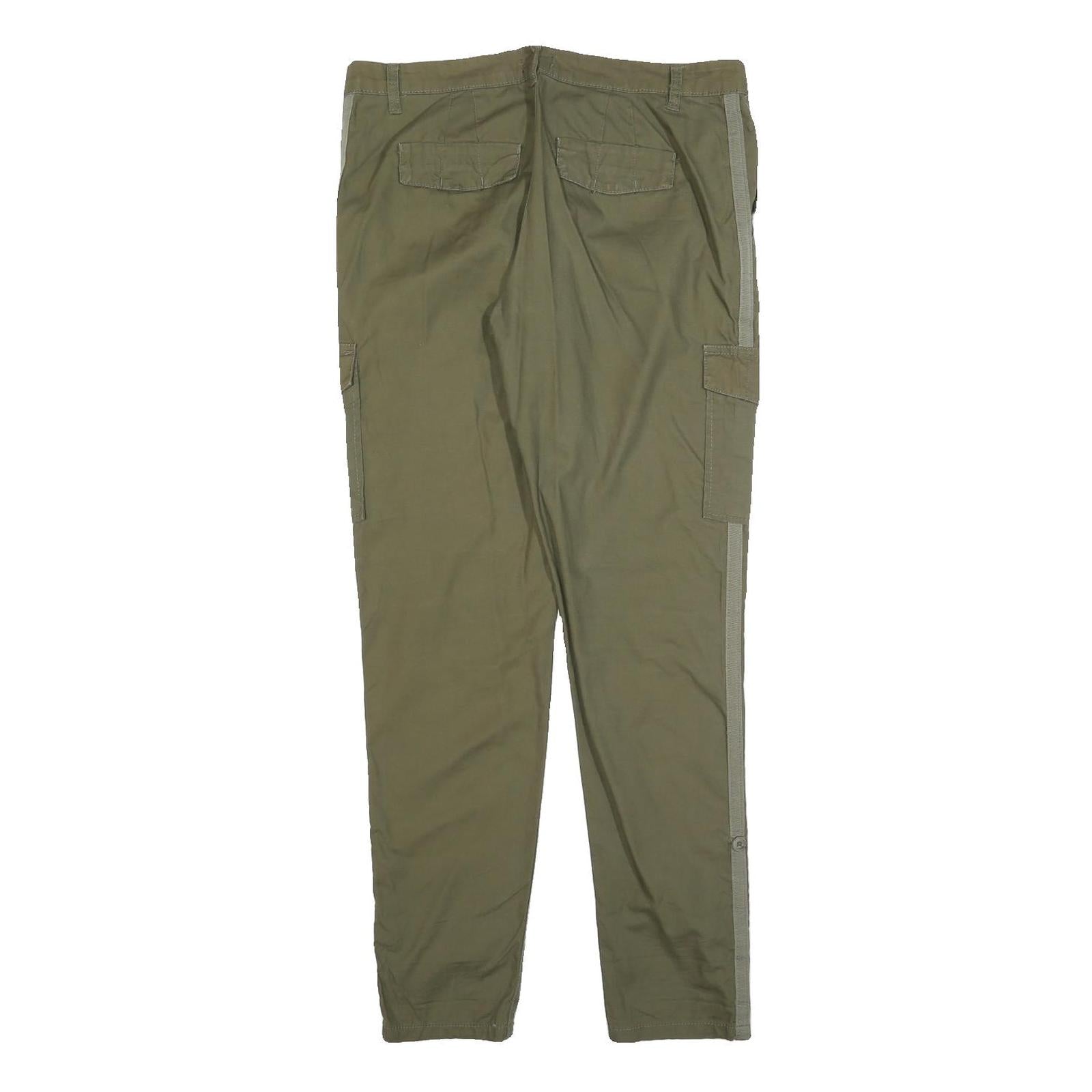 CHICOREE Womens Cotton Blend Slim Fit Cargo Green Trousers W32 L30 Side Stripe