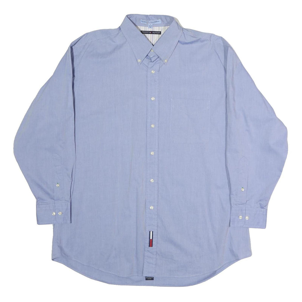 TOMMY HILFIGER Mens Blue Cotton Button-Down Shirt XL Classic Summer Look