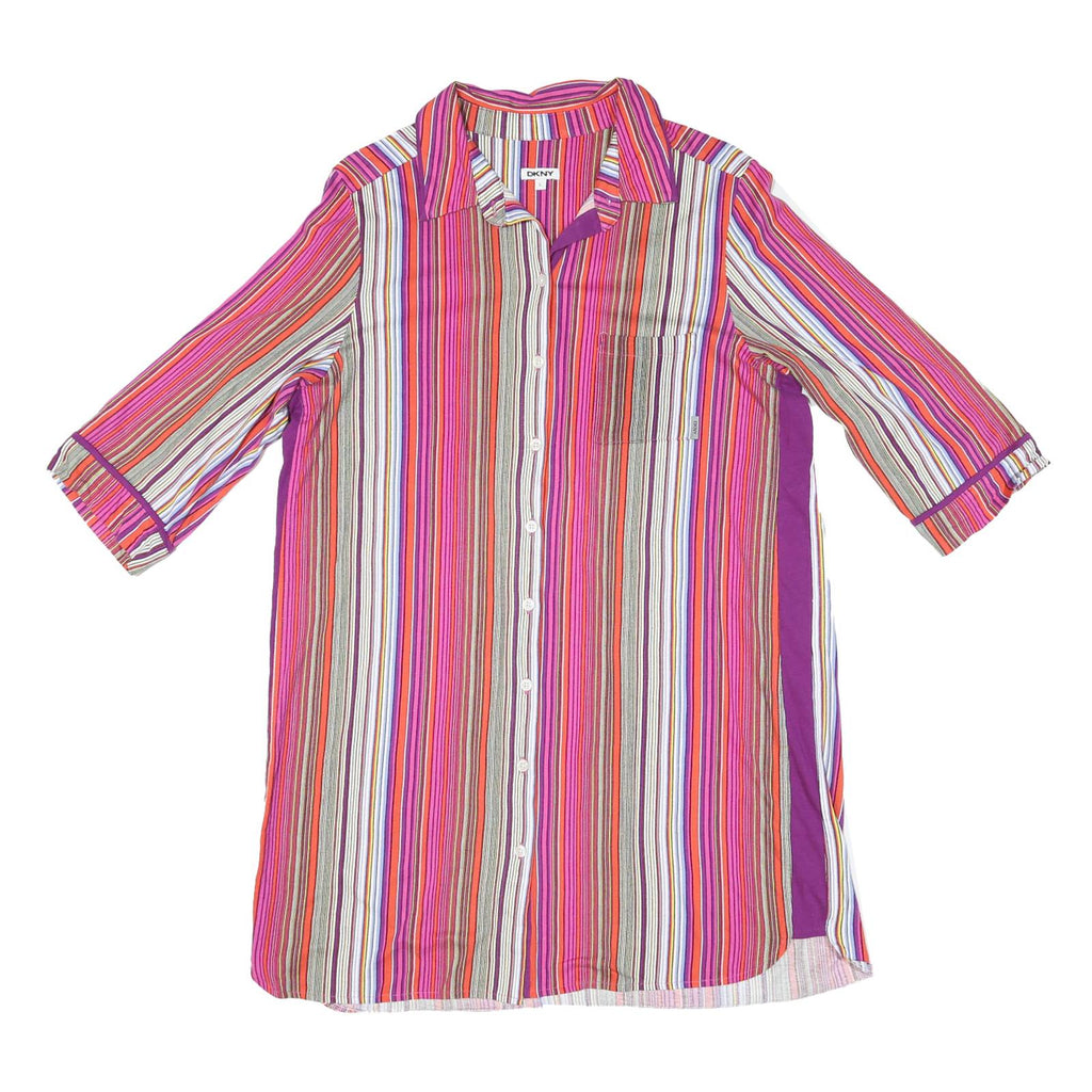 DKNY Womens Multicolour Stripe Shirt Dress Polyester Blend Knee Length 3/4