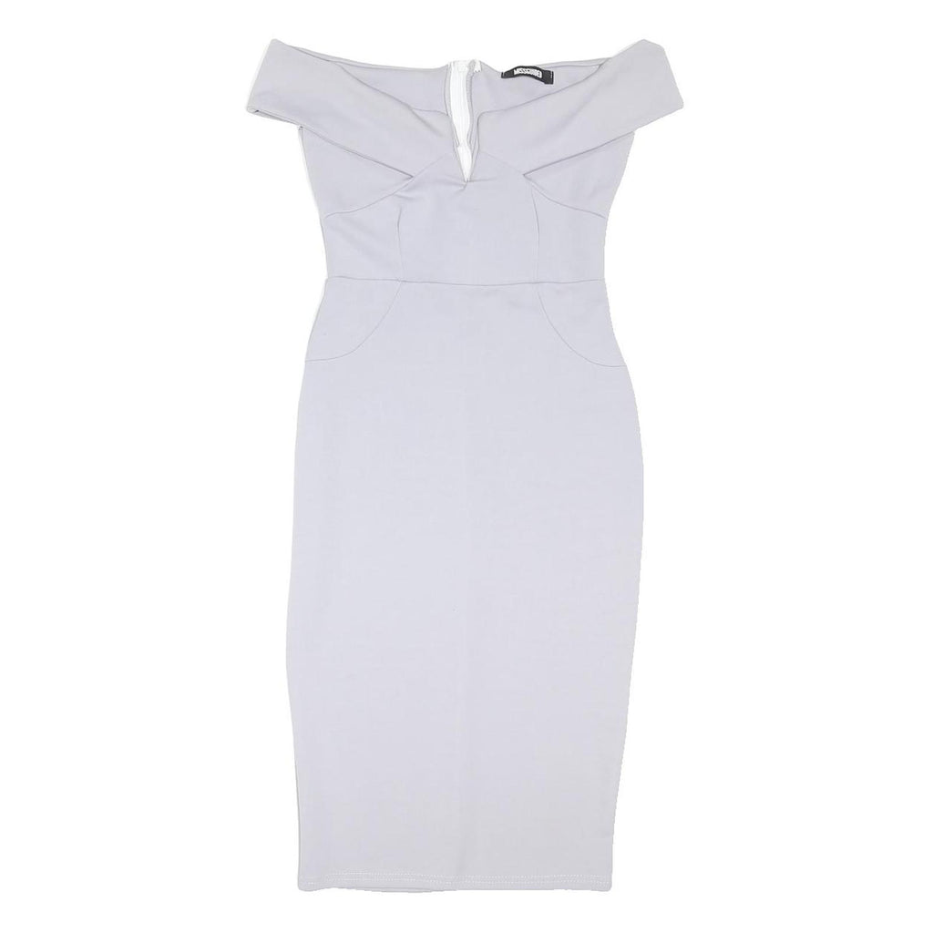 MISGUIDED Womens Grey Off The Shoulder Midi Bodycon Polyester Blend Dress UK 8