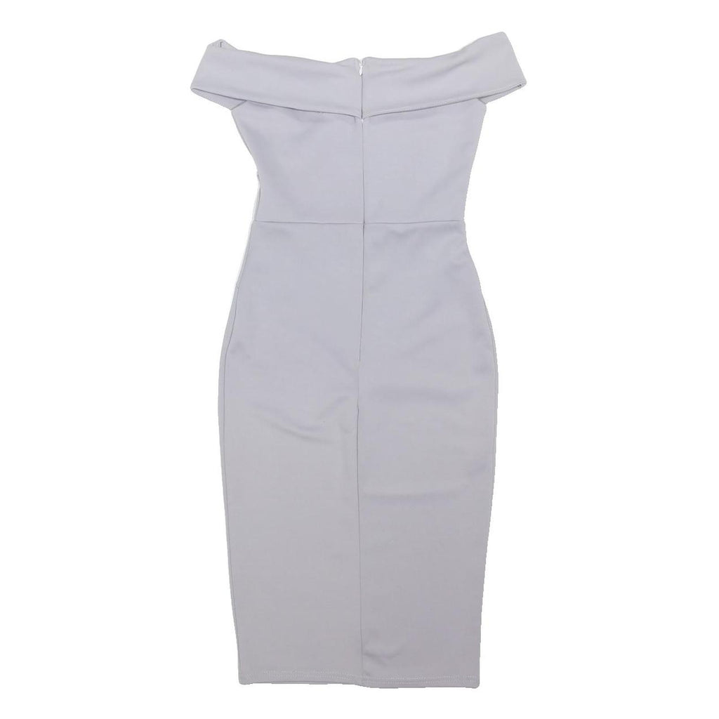 MISGUIDED Womens Grey Off The Shoulder Midi Bodycon Polyester Blend Dress UK 8