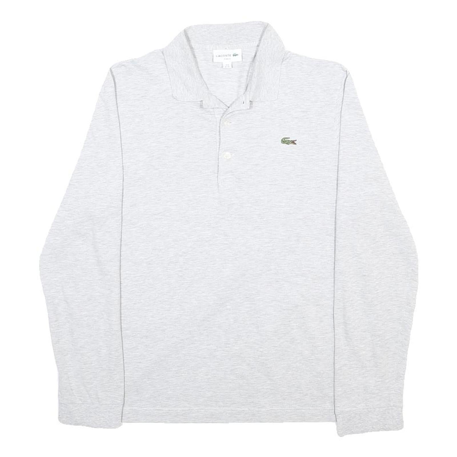 LACOSTE Womens Light Grey Long Sleeve Plain XL Cotton Blend Polo Shirt Classic