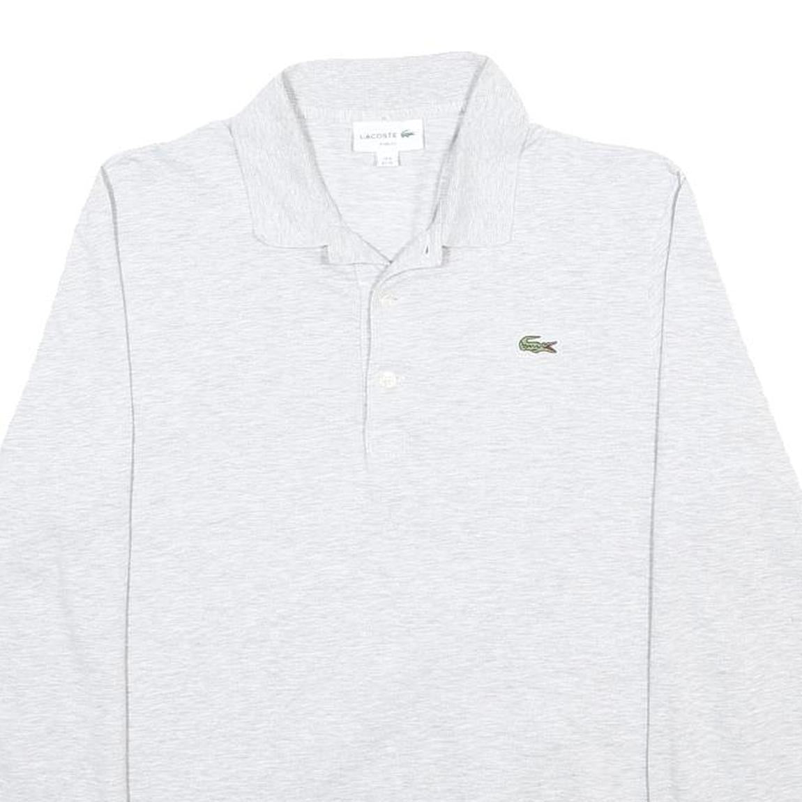 LACOSTE Womens Light Grey Long Sleeve Plain XL Cotton Blend Polo Shirt Classic