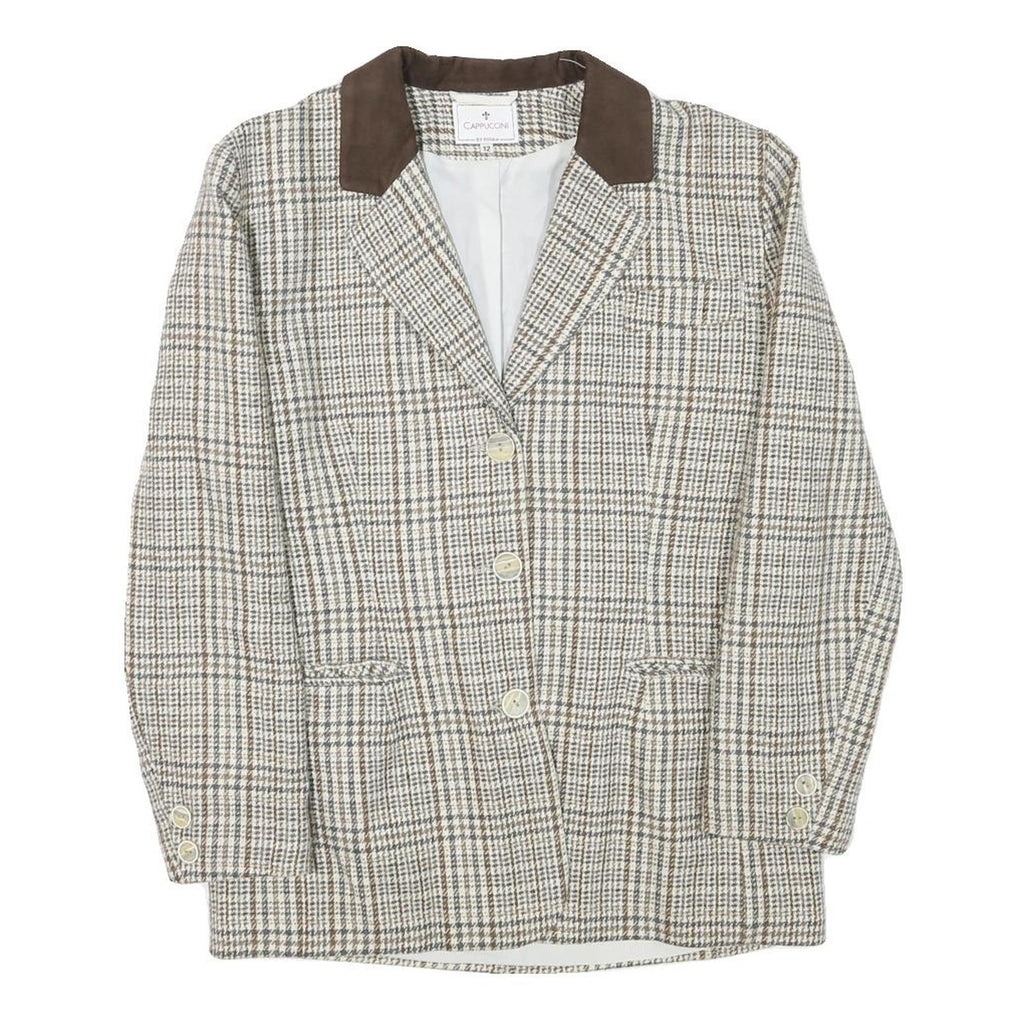 CAPPUCCINI Womens Beige & Brown Check Button Jacket M Wool Blend Tailored