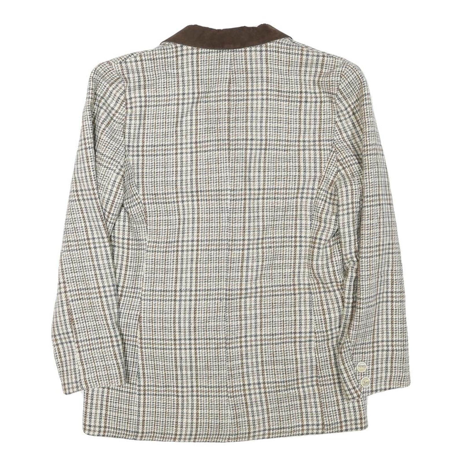 CAPPUCCINI Womens Beige & Brown Check Button Jacket M Wool Blend Tailored