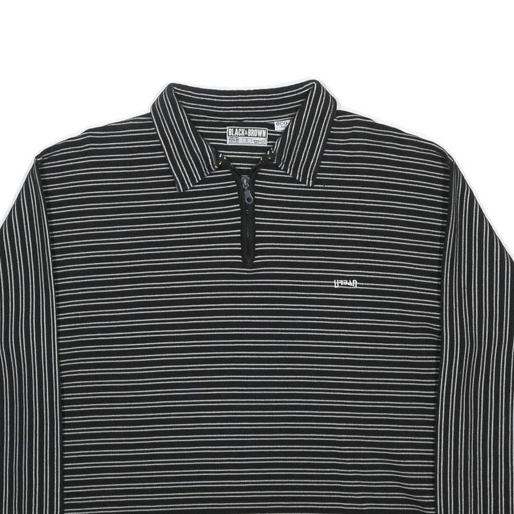 BLACK & BROWN Mens Black & White Striped Long Sleeve Polo Shirt S Cotton Blend