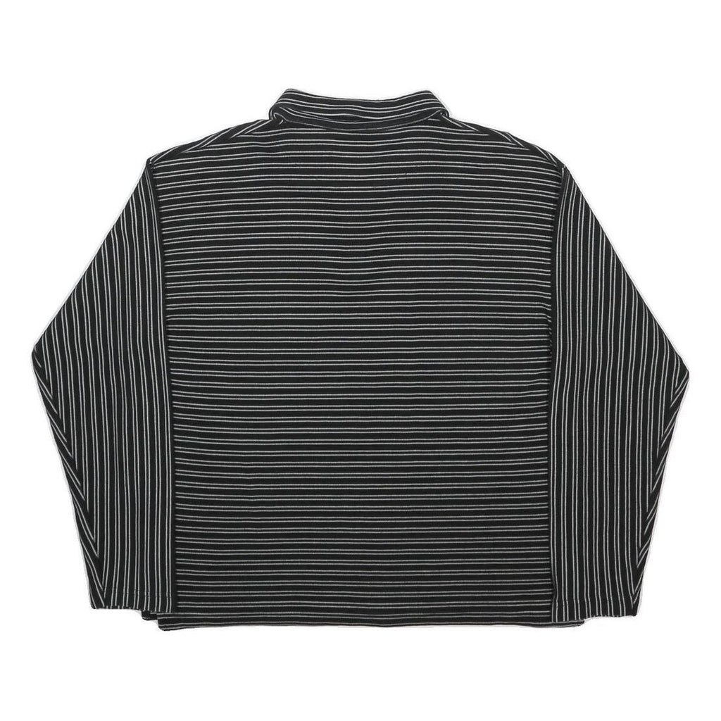 BLACK & BROWN Mens Black & White Striped Long Sleeve Polo Shirt S Cotton Blend