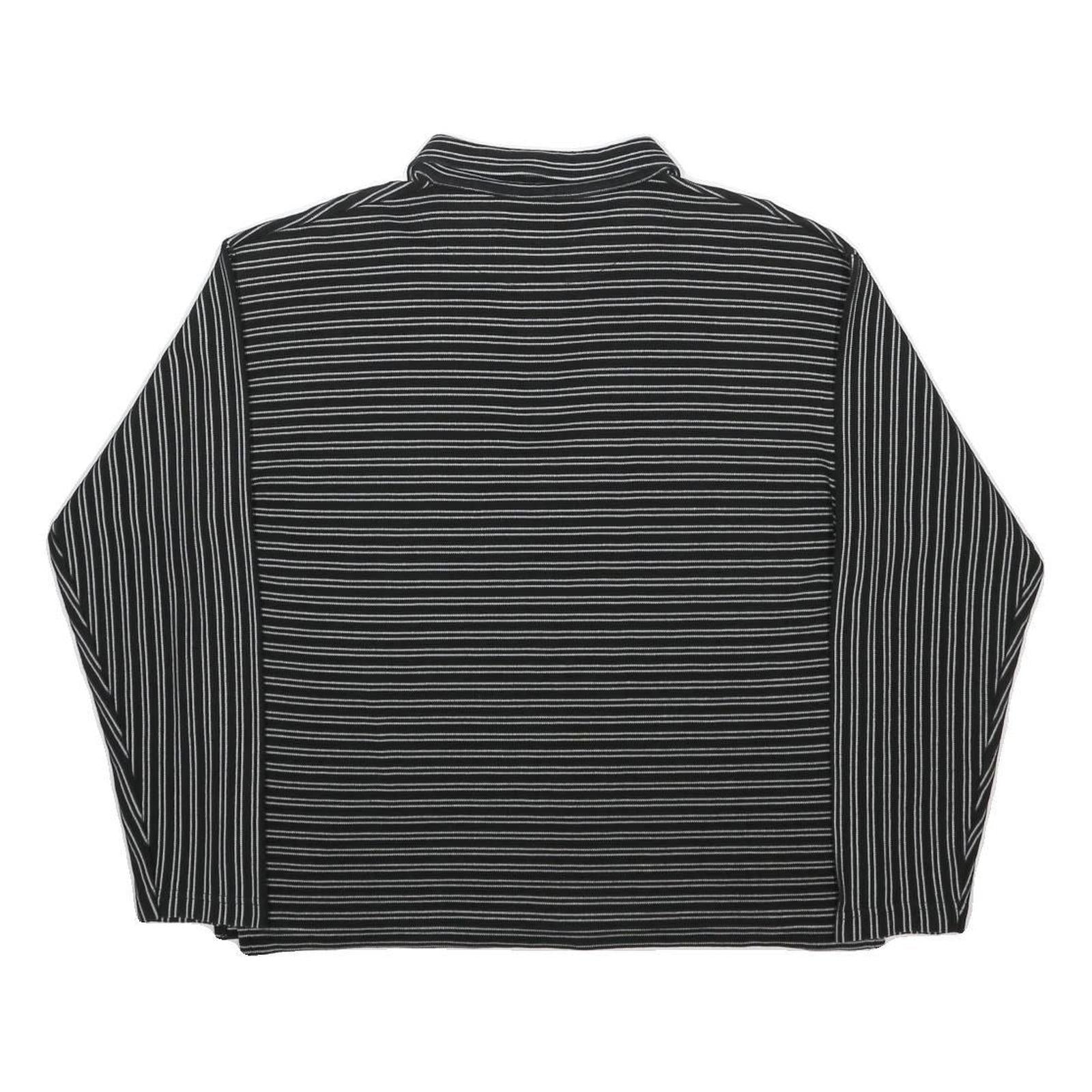 BLACK & BROWN Mens Black & White Striped Long Sleeve Polo Shirt S Cotton Blend