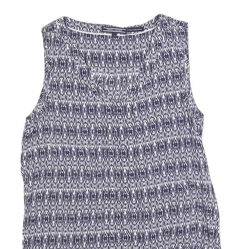 TOMMY HILFIGER Womens Blue Printed Sleeveless Round Neck Top S Polyester Blend