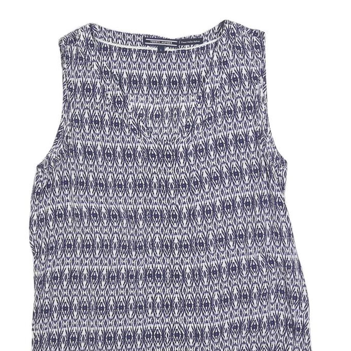 TOMMY HILFIGER Womens Blue Printed Sleeveless Round Neck Top S Polyester Blend