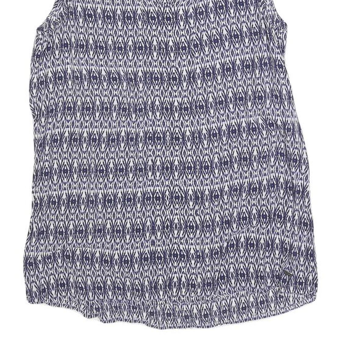 TOMMY HILFIGER Womens Blue Printed Sleeveless Round Neck Top S Polyester Blend