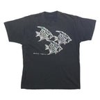 Womens Black Fish Graphic T-Shirt L Short Sleeve Crew Neck Cotton Blend