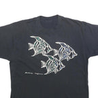 Womens Black Fish Graphic T-Shirt L Short Sleeve Crew Neck Cotton Blend