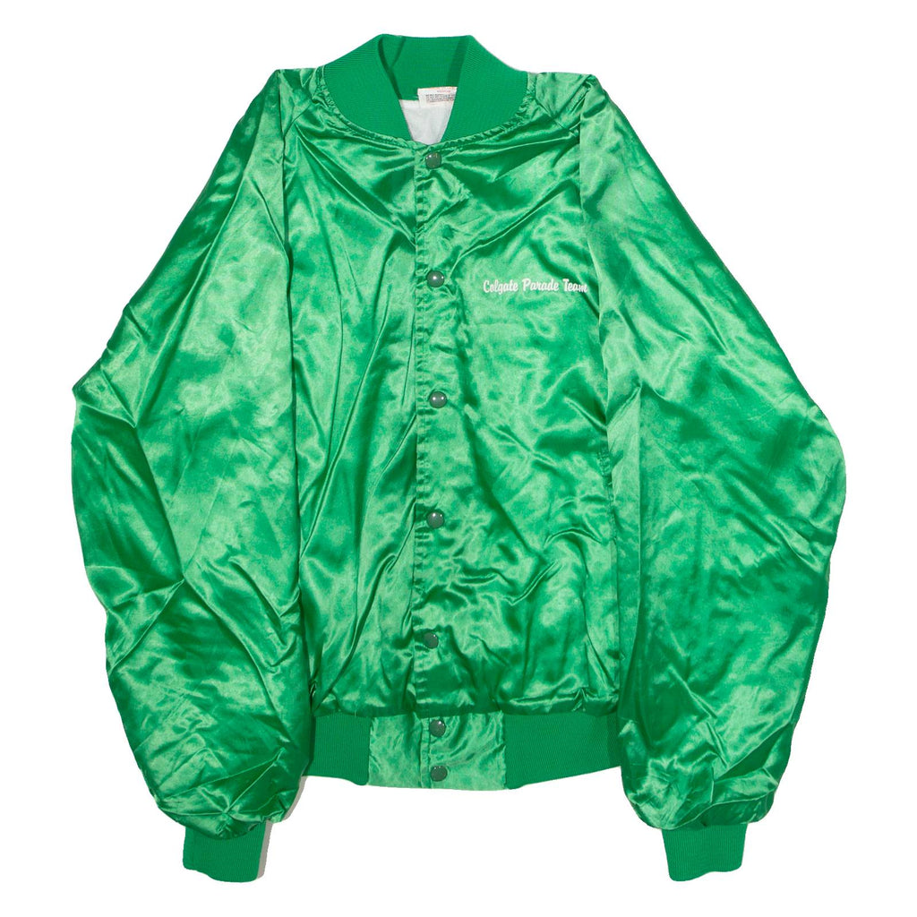 SATINS Colgate Parade Team Mens Bomber Jacket Green Satin Nylon 80s USA M