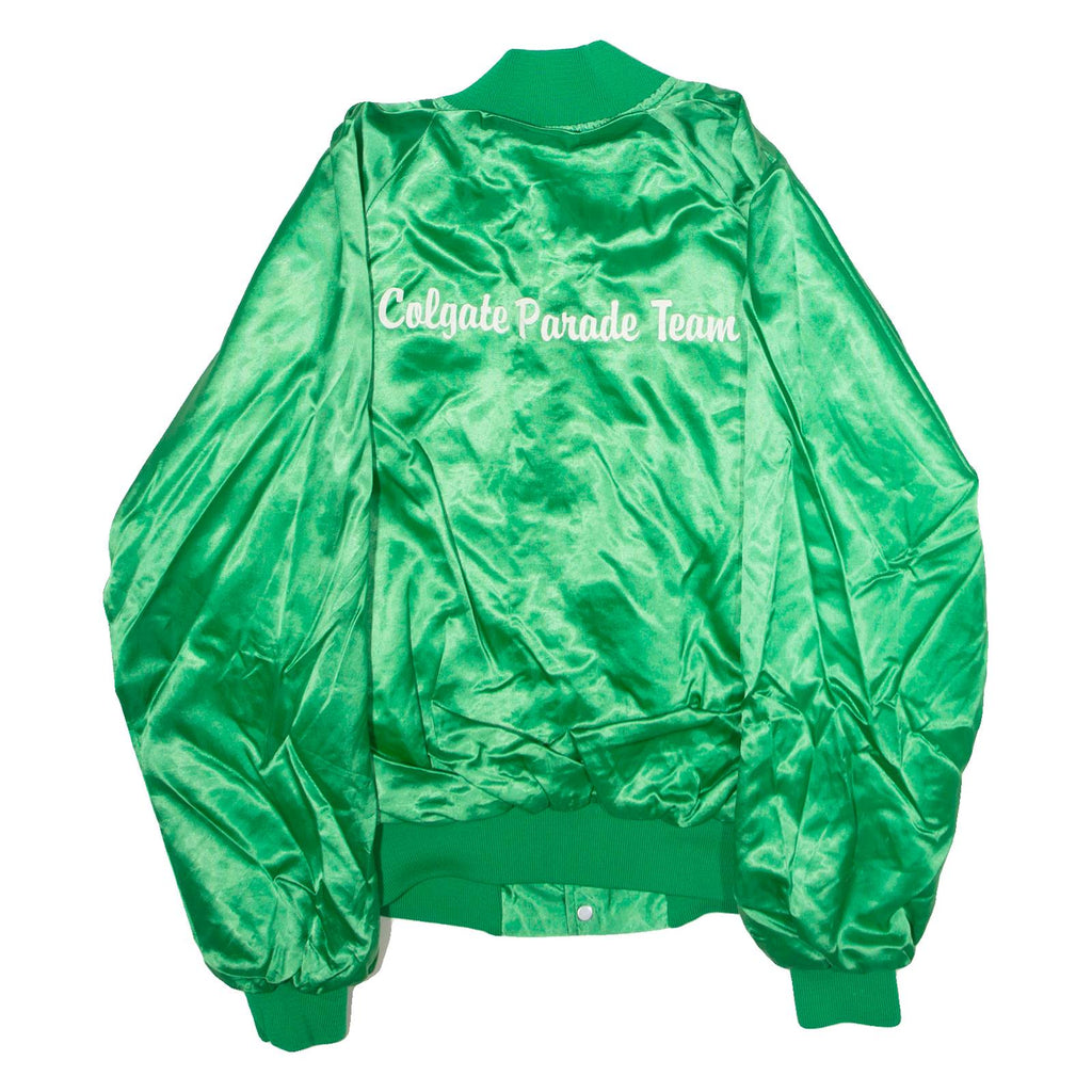 SATINS Colgate Parade Team Mens Bomber Jacket Green Satin Nylon 80s USA M