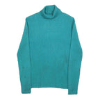 CABLE & GAUGE Womens Teal Plain Jumper Roll Neck Basic Knit L Comfortable Warm