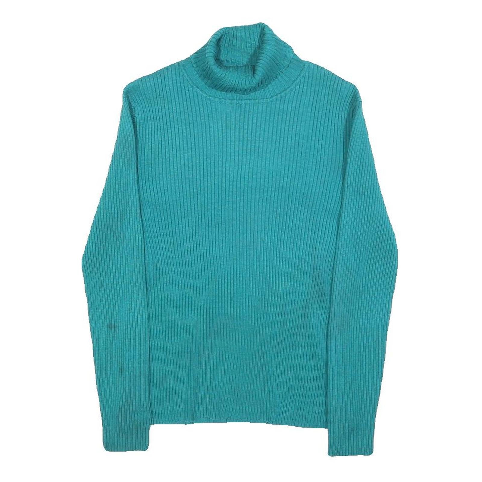 CABLE & GAUGE Womens Teal Plain Jumper Roll Neck Basic Knit L Comfortable Warm