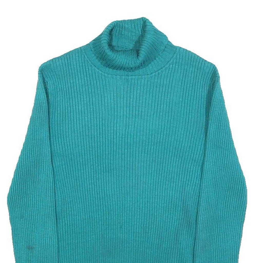 CABLE & GAUGE Womens Teal Plain Jumper Roll Neck Basic Knit L Comfortable Warm