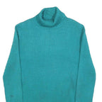 CABLE & GAUGE Womens Teal Plain Jumper Roll Neck Basic Knit L Comfortable Warm