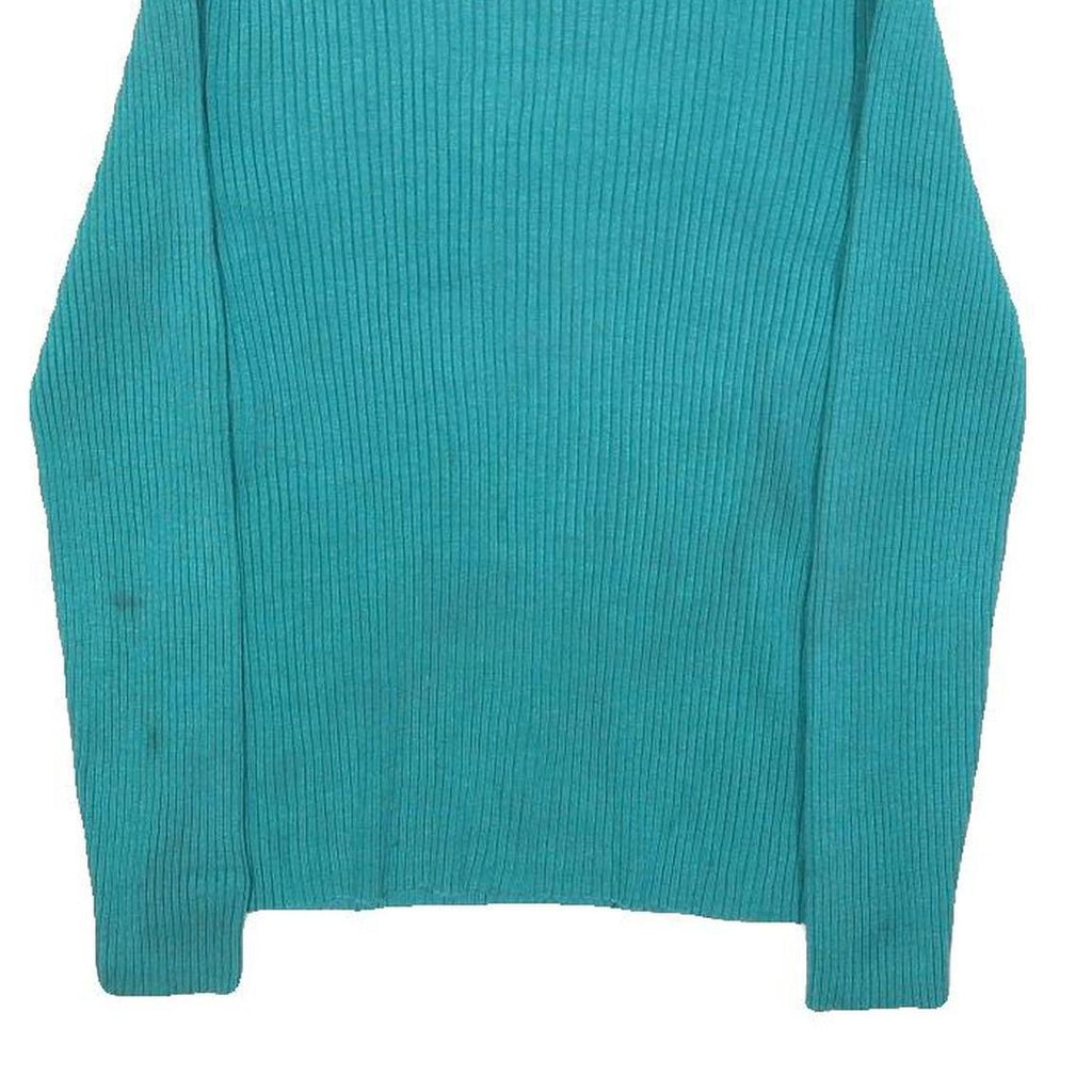 CABLE & GAUGE Womens Teal Plain Jumper Roll Neck Basic Knit L Comfortable Warm