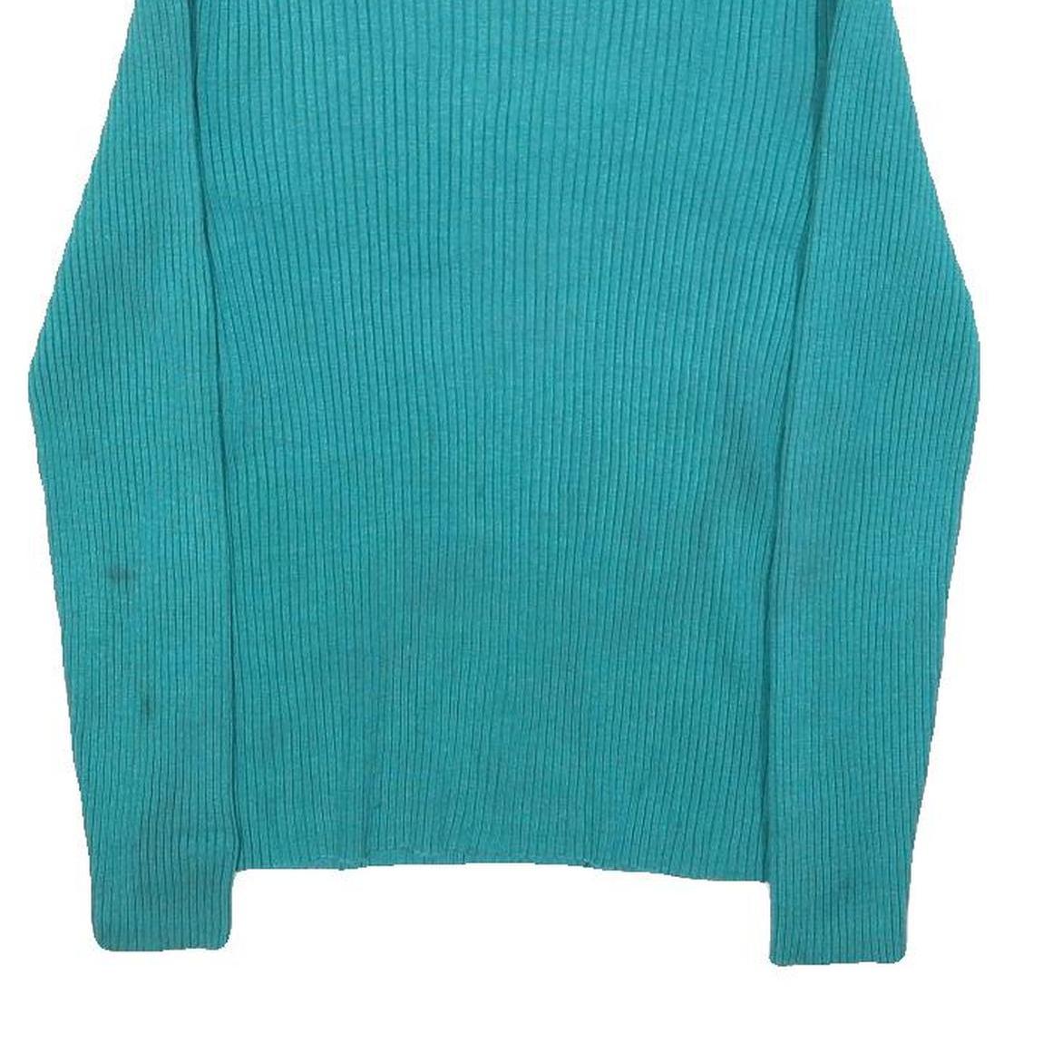 CABLE & GAUGE Womens Teal Plain Jumper Roll Neck Basic Knit L Comfortable Warm
