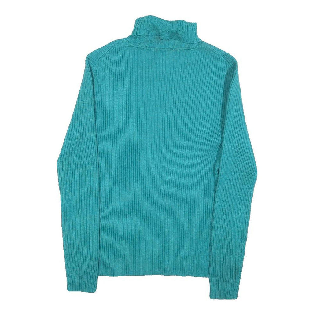 CABLE & GAUGE Womens Teal Plain Jumper Roll Neck Basic Knit L Comfortable Warm