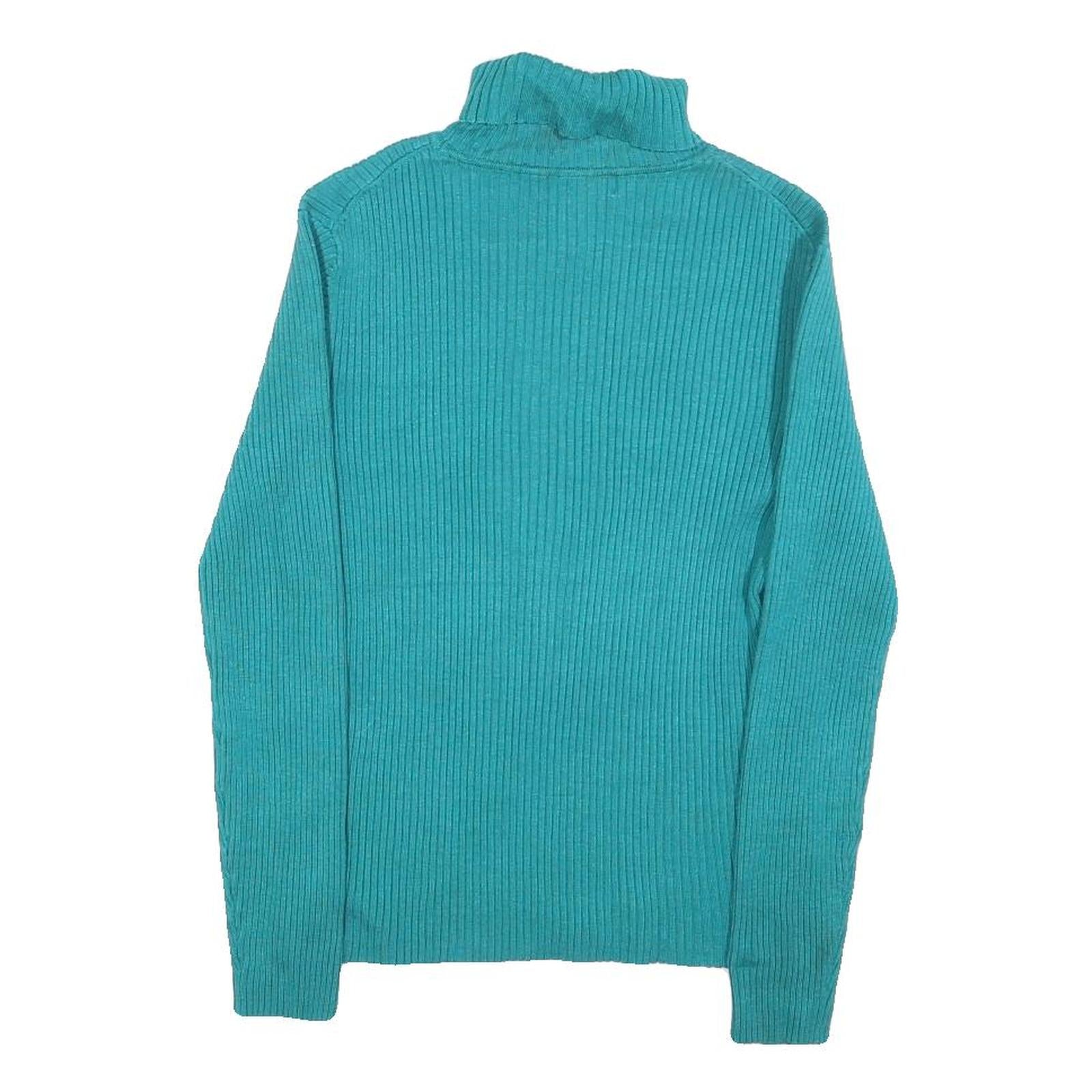 CABLE & GAUGE Womens Teal Plain Jumper Roll Neck Basic Knit L Comfortable Warm