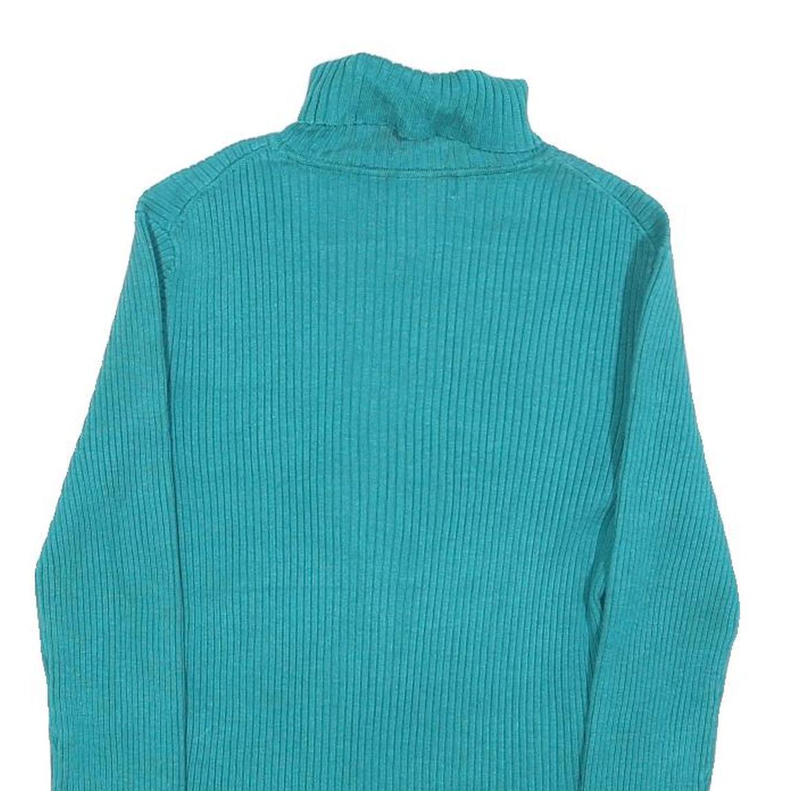 CABLE & GAUGE Womens Teal Plain Jumper Roll Neck Basic Knit L Comfortable Warm