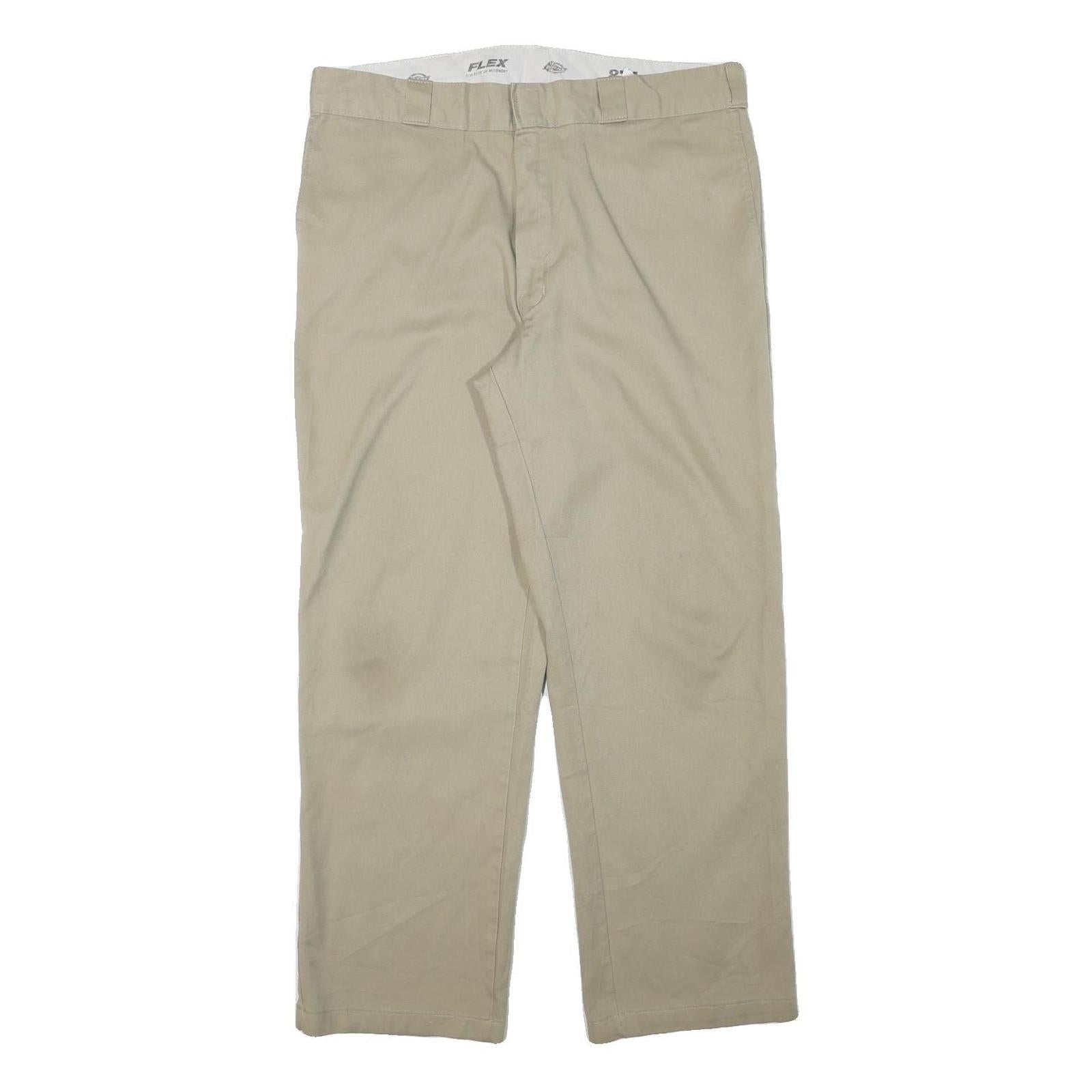 DICKIES Mens Beige Woven Cotton Blend Straight Classic Workwear Trousers W36 L30
