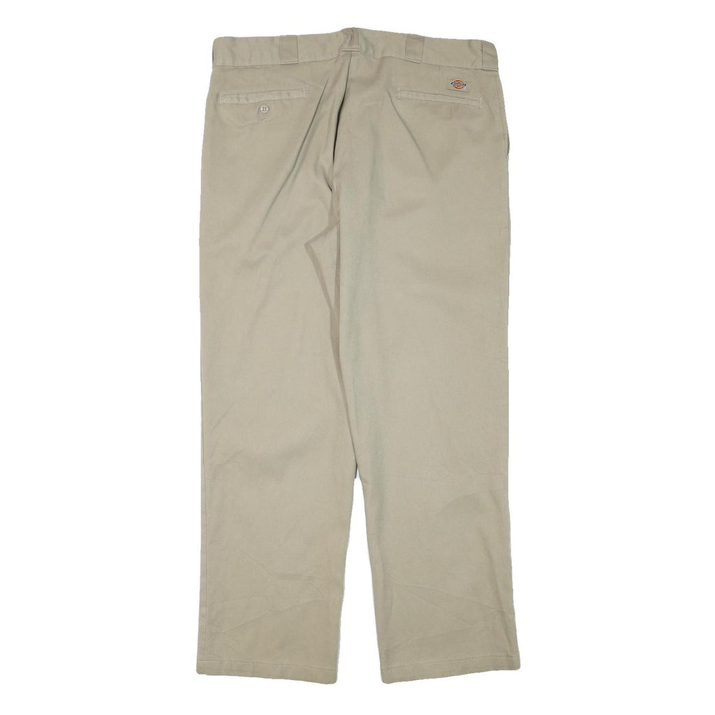 DICKIES Mens Beige Woven Cotton Blend Straight Classic Workwear Trousers W36 L30