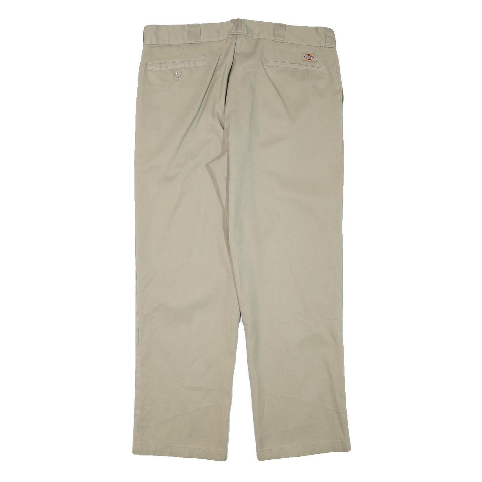 DICKIES Mens Beige Woven Cotton Blend Straight Classic Workwear Trousers W36 L30