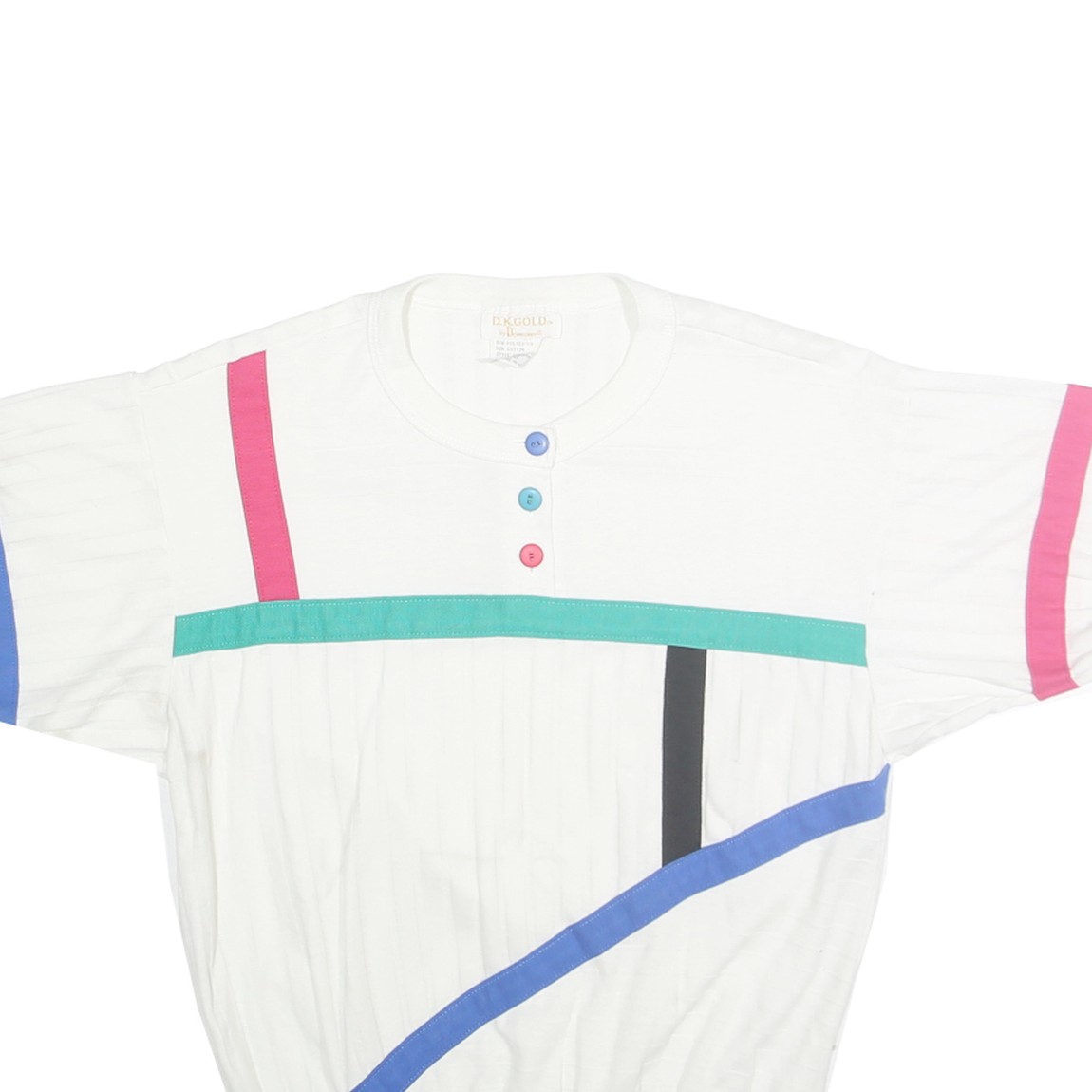 DK GOLD Womens White Blue Pink Colourblock T-Shirt S Short Sleeve Round Neck