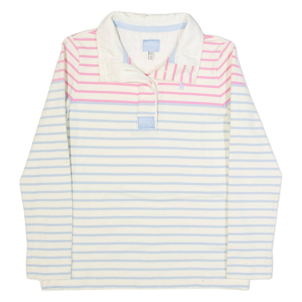 JOULES Womens Patterned Jumper Cream Striped Button Neck Tight Knit UK 10