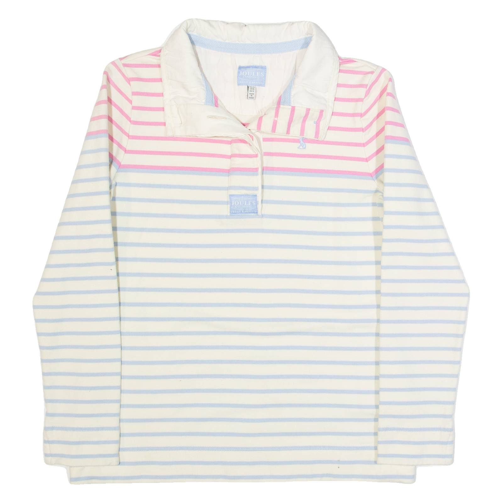 JOULES Womens Patterned Jumper Cream Striped Button Neck Tight Knit UK 10