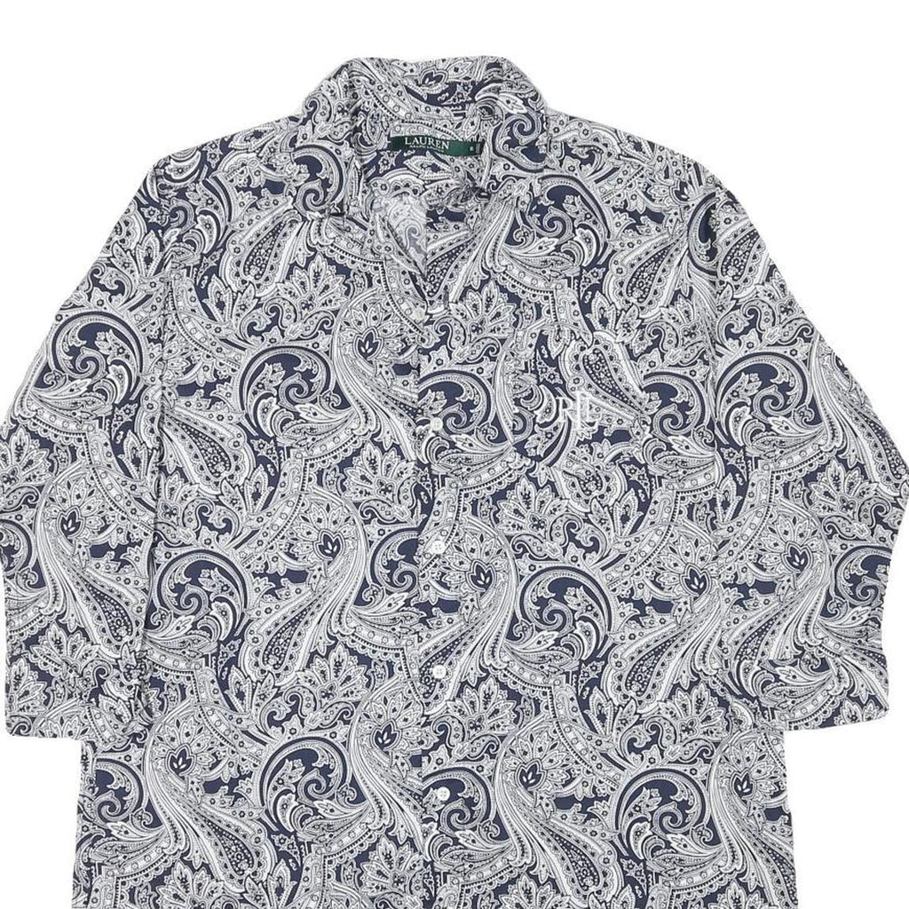 LAUREN RALPH LAUREN Womens Blue & White Paisley Shirt Dress Cotton Blend Long