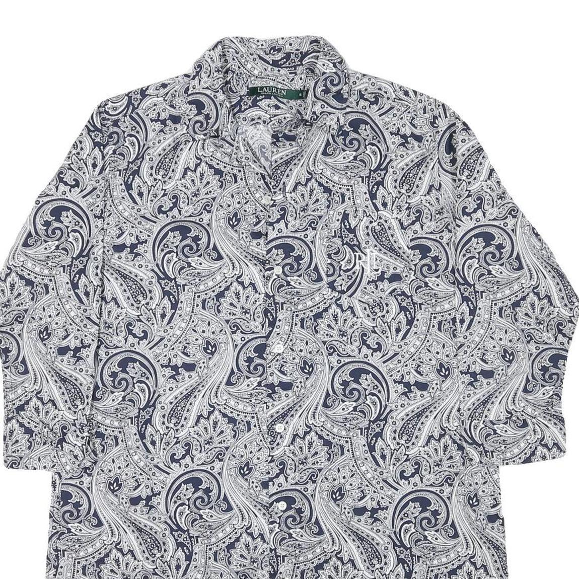 LAUREN RALPH LAUREN Womens Blue & White Paisley Shirt Dress Cotton Blend Long
