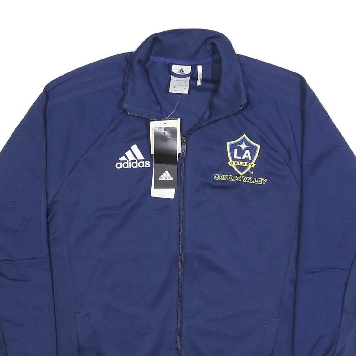 ADIDAS Mens Blue LA Galaxy Outdoor Jacket L Polyester Microfibre Plain Zip