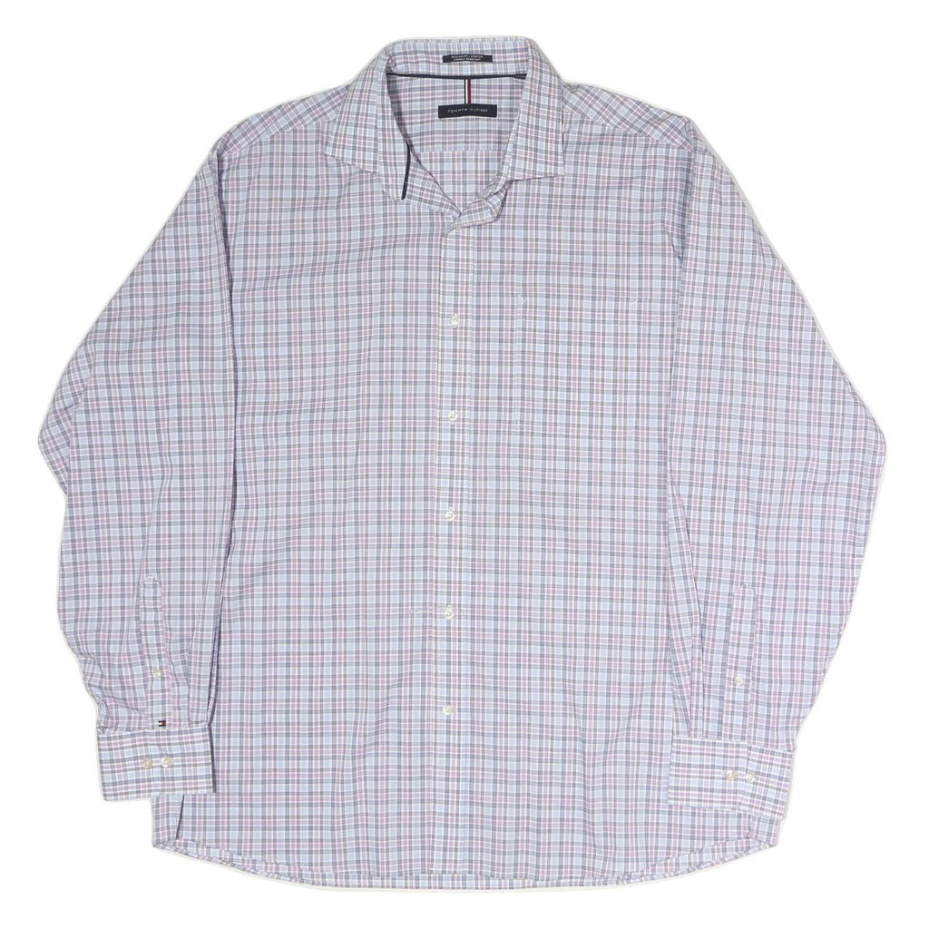 TOMMY HILFIGER Mens Blue & Pink Check Shirt XL Classic Cotton Long Sleeve Casual